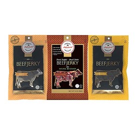 Aufschnitt Grass Fed Beef Jerky - Low Sodium, Certified Kosher - Made in USA - Keto & Halal Friendly - 3 Pack, Sweet Variety