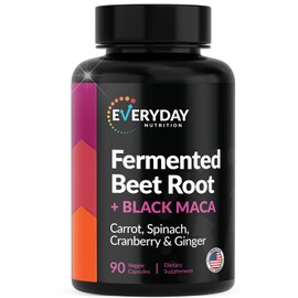 EVERYDAY NUTRITION Organic Fermented Beet Root, Black Maca, Carrot, Spinach, Cranberry, Ginger |Enhanced Overall Health for Women & Men | Made in USA | 90 Veggie Capsules