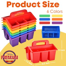 ALINK Classroom Caddy Storage Basket with Handle, 6 Pack Plastic Arts Office Crafts Caddy 4 Compartments for Kids, Pencil, Crayon, Marker, School Supplies, 6 Colors