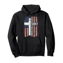 Faith Family Freedom - Patriotic Christian Vintage USA Flag Pullover Hoodie