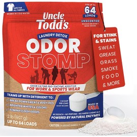 Uncle Todd’s Bio Enzyme Laundry Booster - 2 lb (64 Loads) Odor Stomp Laundry Sanitizer Additive - Clothes Stain Remover - Removes Sweat, Body Odor & Tough