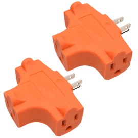 ELEGRP 3-Prong Heavy Duty Power Extender to Triple Outlet in T Direction, Multi-Directional Grounded Wall Tap Outlet Extender with 3 Prong Plug-in, 15-Amp, 125-Volt, ETL Listed, 2 Pack, Orange