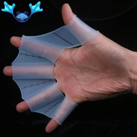 Ongwan Swim Gloves Two Hands 1 Pair Diving Gloves Webbed Gloves Swimming Paddle Diving Fins Increase Propulsion Blue (L)