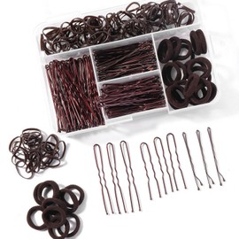 300pcs Professional Hair Pin Set, Bobby Pins and U-Shape Pins for Women with Bands (3 Types of Hair Clips, 2 Style Hair Ties),Secure Hold for Buns, Braids & Updos