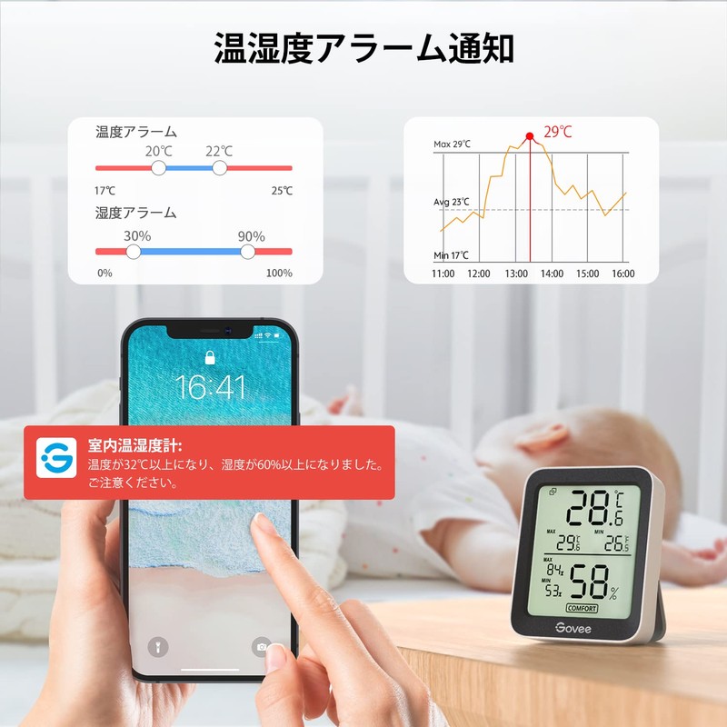 Govee 温湿度計 温度計 湿度計 Bluetooth デジタル スマホで温度湿度管理 温度 湿度 高精度