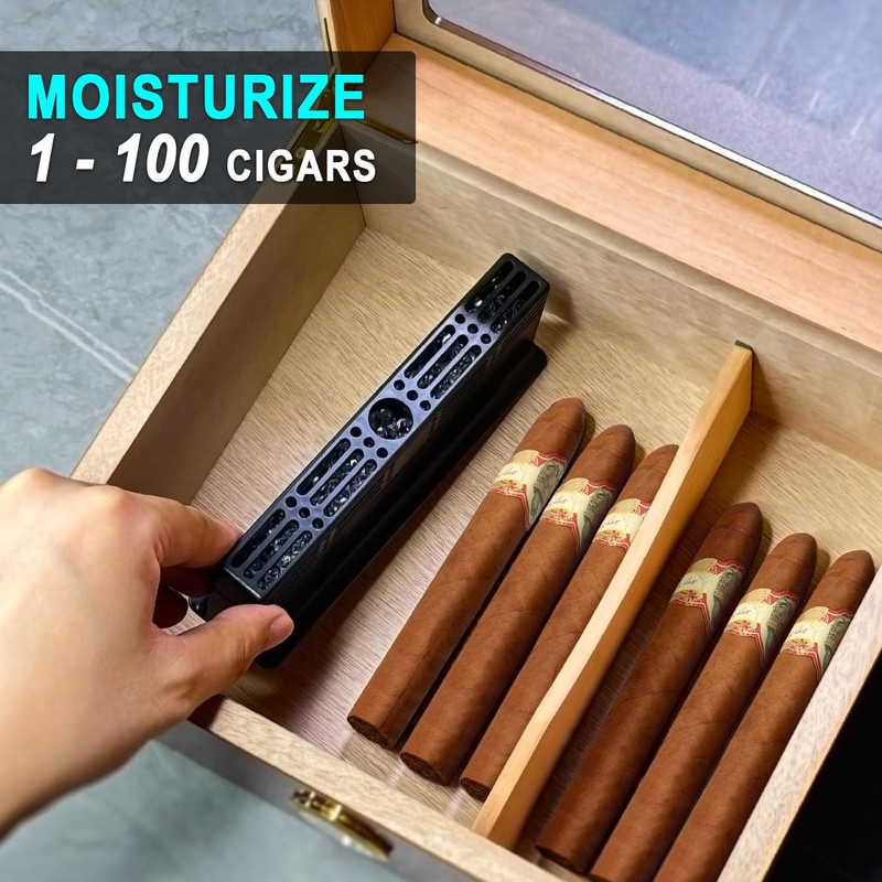 Humidor Cigar Humidifier,Cigars Humidor Solutions Set, 3-Way Humidification System, Keep