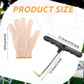 Lyreh 2pcs Trampoline Spring Puller Tool with Cotton Gloves, Heavy Duty Adjustment Spring Pull T Hook Tool for Safe Installation Trampoline Accessories