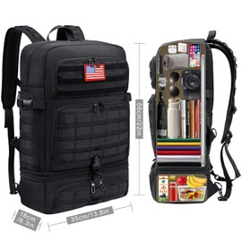 BERTASCHE Lunch Backpack for Men, 17 inch Laptop Backpack for Work Travel Camping Tactical Molle Daypack, Black