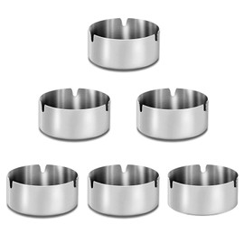 Pack of 6 Stainless Steel Ashtrays, Modern Tabletop Ashtray, 8 cm Round Stainless Steel Ashtrays, Portable Tabletop Ashtray for Indoor and Outdoor Use, Silver