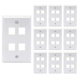 VCE 4 Port Keystone Wall Plate UL Listed (10-Pack), Single Gang Wall Plates for RJ45 Keystone Jack and Modular Inserts, White