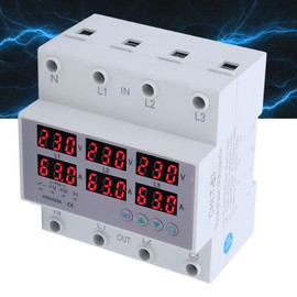 Ac 390 500,Ac 390 500 V 3 Phase 3 Phase Din Rail Voltmeter Ammeter Automatic Overvoltage Overcurrent Protector Ac 390 500V 63A (63A)