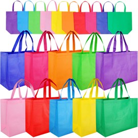 GITMIWS 20 Pack Large Non Woven Tote Bags, 15.7'' x 11.8'' Rainbow Shopping Bags with Handles for Groceries, Reusable Non Woven Grocery Bags for Party Gifts Shopping Stores