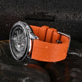 BISONSTRAP Classic Watch Bands 20mm, Fluororubber (FKM) Rubber, Watch Replacement Straps for Men and Women, Heavy Duty Clasp, Orange (Silver Buckle)