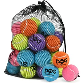 INSUM 20 Pack Small Tennis Balls for Dogs - 2 Inch Squeaky Dog Balls Toys with Mesh Bag, SGS Certified, Durable Non-Toxic, Built in Squeaker, Small Breeds