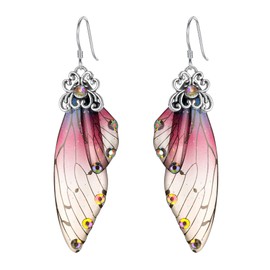 BriLove Butterfly Wing Hook Earrings Long Fairy Tale Crystal Drop Dangle for Women Jewellery Wedding Costume Jewelry Purple Silver-Tone
