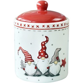 DOITOOL Christmas Gnome Cookie Jar, Ceramic Jars with Lids Christmas Candy Jar Sealed Tea Jar Grain Storage Jar Xmas Ceramic Storage Container for Candy, Snacks, Crackers, Chips