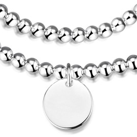 MATERIA by Matthias Wagner Stretch Bracelet 925 Silver Ball Bracelet Elastic with Engraving Pendant Round, Sterling Silver