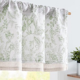 jinchan Valance for Window Floral Valance Curtain Light Filtering Voile Valance for Living Room Kitchen Botanic Farmhouse Rustic Double Layer Curtain 18 Inch Rod Pocket 1 Panel Green