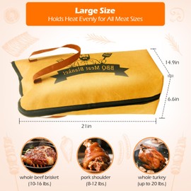 BBQ Blanket for Resting Meat 21" Reusable Smoke Grilling Resting Bags with Wide Mouth Large Brisket Beef Compatible with Traeger Smoker Grill Meat Insulated Resting Bag