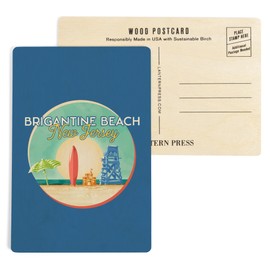 Brigantine Beach, New Jersey, Beach Scene, (4x6 Birch Wood Postcards, 2-Pack Stationary, Rustic Home Wall Decor)