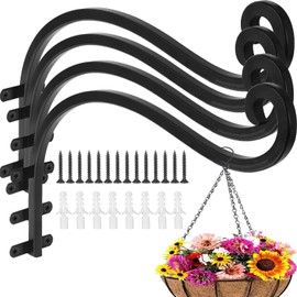 HNBun 4Pack Heavy Duty Plant Hanger, 12inch Outdoor Hanging Plant Bracket, 60lbs Bearing Capacity Metal Wall Flower Pot Hanger Hooks, Wall Hanging Hooks for Wind Chimes, Bird Feeders, Lanterns