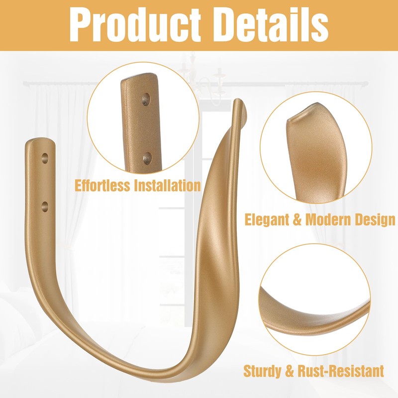 4 Pcs Gold Curtain Holdbacks, Heavy Duty Aluminum Alloy Wall