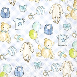 Baby Boy Nursery Essntials Party Napkins - 40 Count | 2 Packages of 20CT Cocktail Napkins | Adorable Baby Shower Design