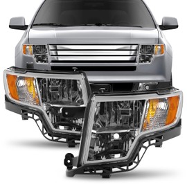 AKKON - Fit 2007 2008 2009 2010 Ford Edge 07-10 Halogen Type Driver Passenger Headlight OE Style Chrome Housing Direct Replacement Headlamp