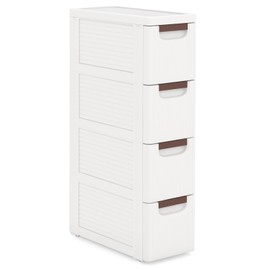 POWERSTONE 4-Drawer Plastic Rolling Storage Cabinet, Narrow Organizer Cart with 4 Wheels, Space-Saving Slim Mobile Utility Cart for Bedroom, Bathroom, Office & Classroom