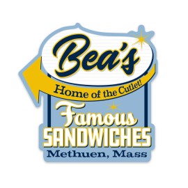 Retro Planet Bumper Sticker; Bea's Famous Sandwiches Die Cut Sticker, Vintage Sub Shop
