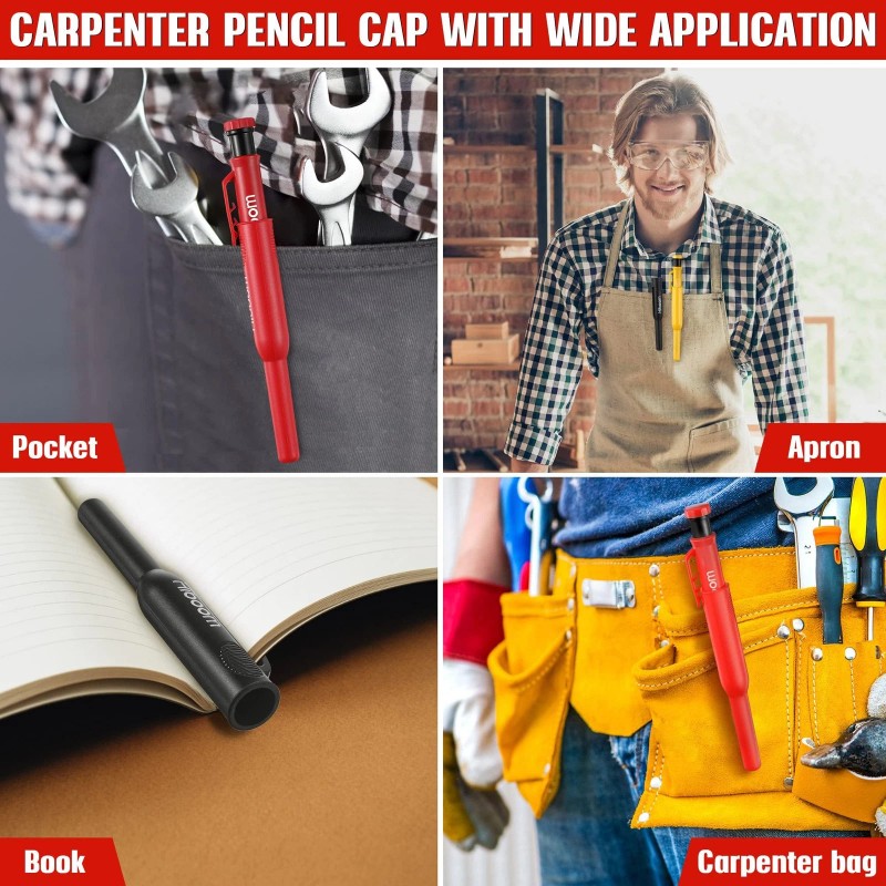 Hiboom 3 Pack Solid Carpenter Pencils With Pencil Cap And