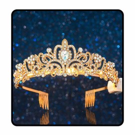 Bohend Gold Crystal Crown Princess Tiara and Corona for Women Girl Quinceanera Bridal Headband Birthday Hair Crowns