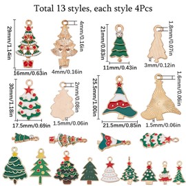 SUNNYCLUE 1 Box 52Pcs Christmas Tree Charms Green Enamel Charm Winter Xmas Trees Rhinestone Charms Snow Assorted Cute Christmas Charms for jewellery Making Charm DIY Necklace Earrings Bracelets Craft
