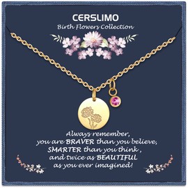CERSLIMO Birthday Gifts for Her Birth Flower Necklaces, 18K Gold Plated Dainty October Birth Month Floral Birthstone Coin Pendant Necklaces Marigolds Wildflower Jewelry Gifts for Women