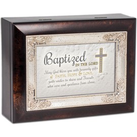 Cottage Garden Baptized in The Lord May God Bless You Burlwood Jewelry Music Box Plays Friend in Jesus