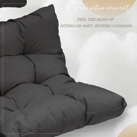 Swing Egg Chair with Stand Indoor Outdoor Wicker Rattan Patio Basket Hanging Chair with UV Resistant Cushions 350lbs Capacity for Bedroom Balcony Patio (Dark Gray with Cover)