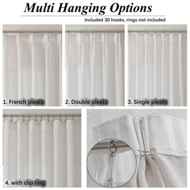 Ftinala 102 Inch Curtains Pinch Pleat Linen Curtains 102 Inches Long Off White Curtains Ivory Semi Sheer Curtains 2 Panels Linen Sheer Curtains Custom Cream Cotton Textured Curtains & Drapes
