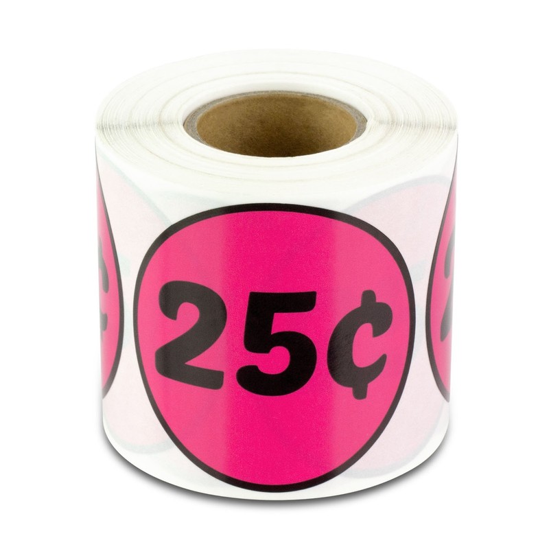 600 Preprinted 25 Cent Price Labels - 2 inch, Round,
