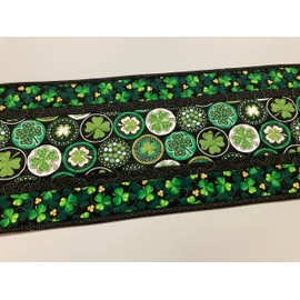 St Patrick's Day Green Gold Shamrock Quilted Dining or Coffee Table Runner, 13x42" Reversible Spring Summer, Handmade St. Paddy's Mat TahoeQuilts Handmade