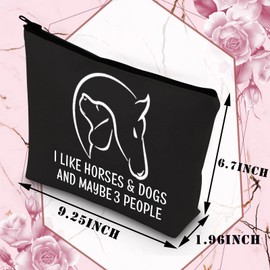 PLITI Dog Lover Makeup Bag Horse Riding Gift I Like Horses & Dogs and Maybe 3 People Cosmetic Bag for Horse Lover (like horses dogs blU)