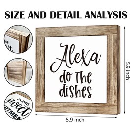 Alexa Do the Dishes Sign - Wooden Box Signs for Farmhouse Tabletop Decor - Funny Kitchen & Home Decor