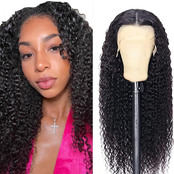 Hxxcoup 1B Natural Black Color Human Hair Wigs Water Wave