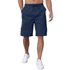 Pantalones cortos tipo cargo para hombre, cintura elástica, ajuste relajado al aire última intervensión, pantalones cortos deportivos con múltiples bolsillos, Azul marino, 4X