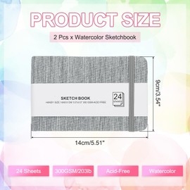 PATIKIL 5.5x3.5" Watercolor Sketchbook, 2Pcs 24 Sheet 300GSM/203lb Watercolor Paper Sketchbooks Acid Free Watercolor Journal Hardcover Artists Paper Pads for Painting, Dark Gray