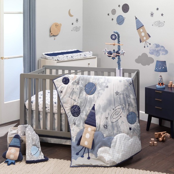 Lambs & Ivy Sky Rocket 5-Piece Blue Galaxy/Space Nursery Baby