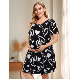 MONNURO Women's Plus Size Labor and Delivery Gown Nursing Nightgown Maternity Sleepwear Dress for Breastfeeding, Lovely Love, 2X