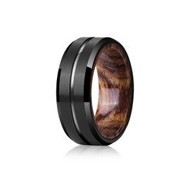 Mens Wedding Band Tungsten Rings: 8mm Black Tungsten Rings for Men Wood Wedding Ring Band for Man - Wooden Ring for Men Wedding Bands for Women Promise Rings for Him