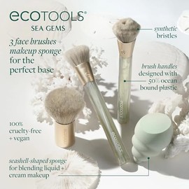 EcoTools EcoTools Sea Gems Face Makeup Brush & Sponge 4 Piece Set, Eco-Friendly Makeup Brushes & Makeup Sponge, For Foundation, Blush, Contour, & Setting Powder, Recycled Plastic, Cruelty-Free Tools