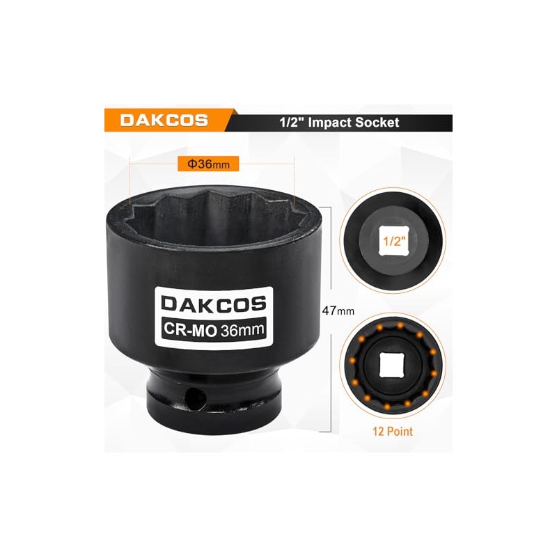 DAKCOS 1/2" Drive 36mm Impact Wrench Socket Drive Shaft Tool,