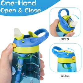 Children's Drinking Bottle, 480 ml Children's Drinking Bottle with Straw, BPA-Free Children's Water Bottles, Sports Water Bottle with Leak-Proof Flip-Top Lid for Girls and Boys, BPA-Free (Blue